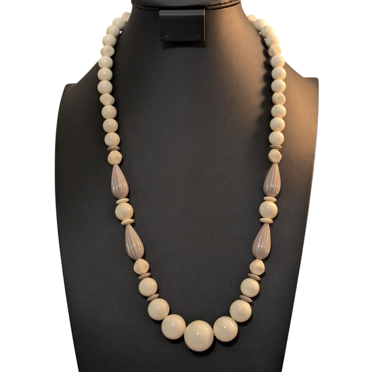 Vintage Avon Ivory Mushroom Taupe Acrylic Beaded 29" Necklace