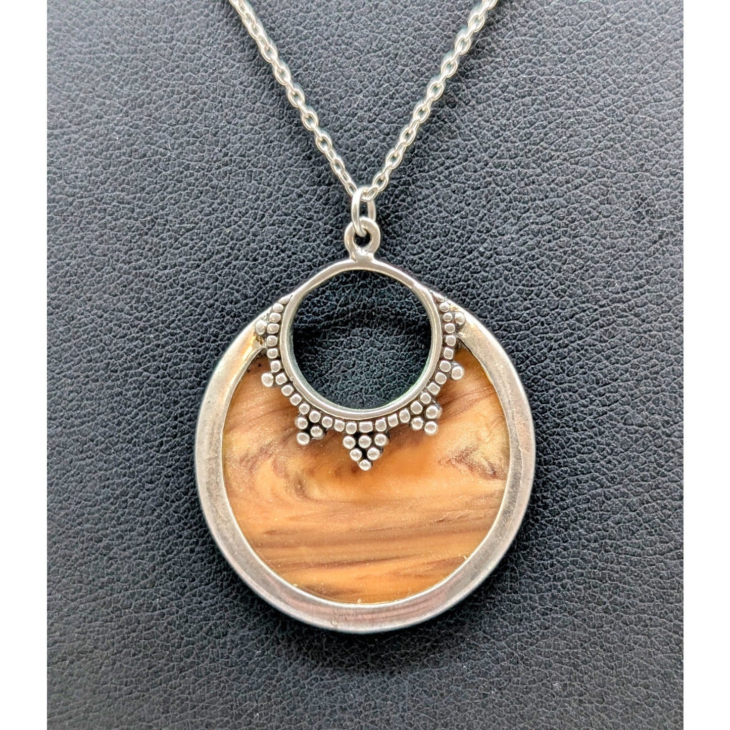 925 Sterling Silver Wood Grain Bali Disk Pendant 18" Necklace