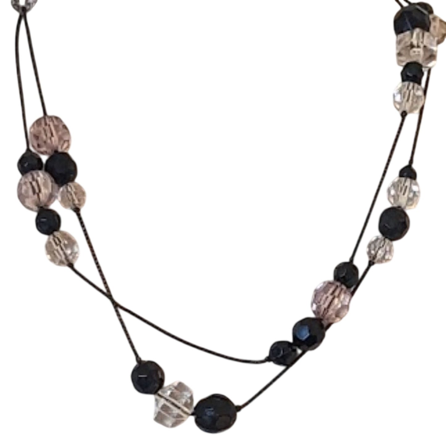 Black, Clear, Pink Faceted Acrylic Black Chain Necklace
