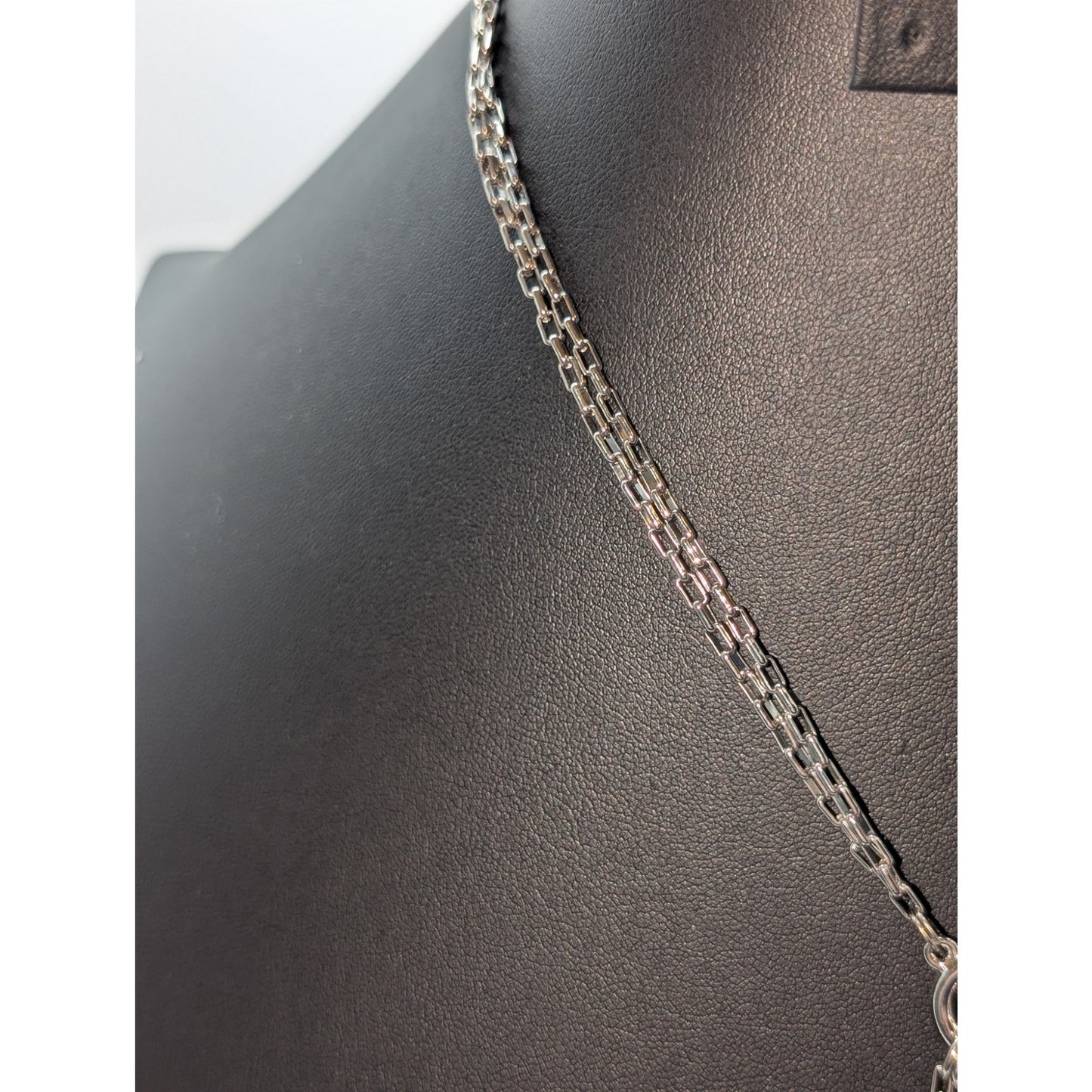 Silver Tone Double Square Link Chain Front Toggle Glass Bead Tassel 17" Necklace