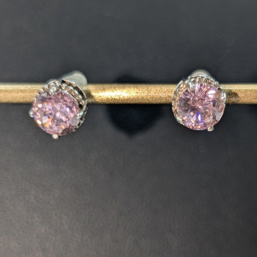 Vintage 925 Sterling Silver Pink AB Crystal Stud Earrings