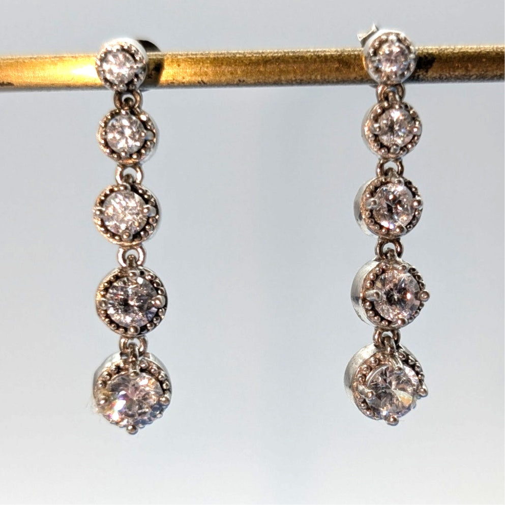 925 Sterling Silver Graduated Crystal CZ Dangle Earrings