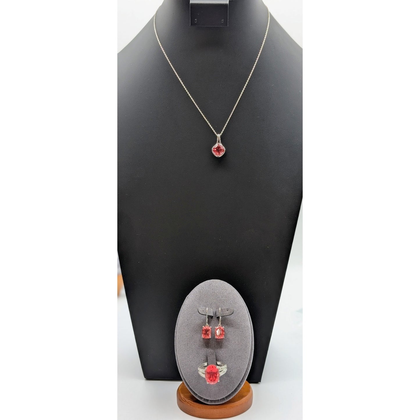 925 Sterling Silver Pinkish Orange Lab Created Gemstone Jewelry Set