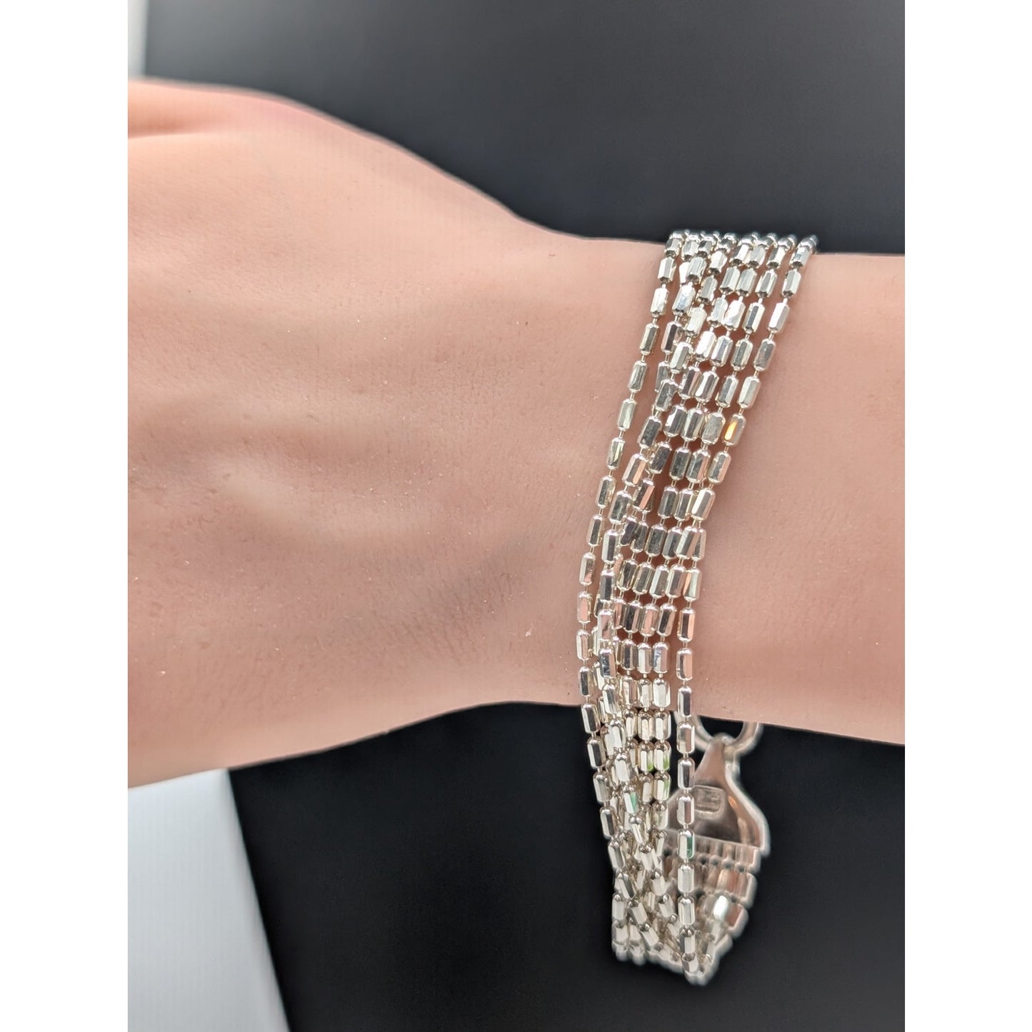 Milor Italy 925 Sterling Silver 8 Strand Chain Link Large Lobster Claw Bracelet