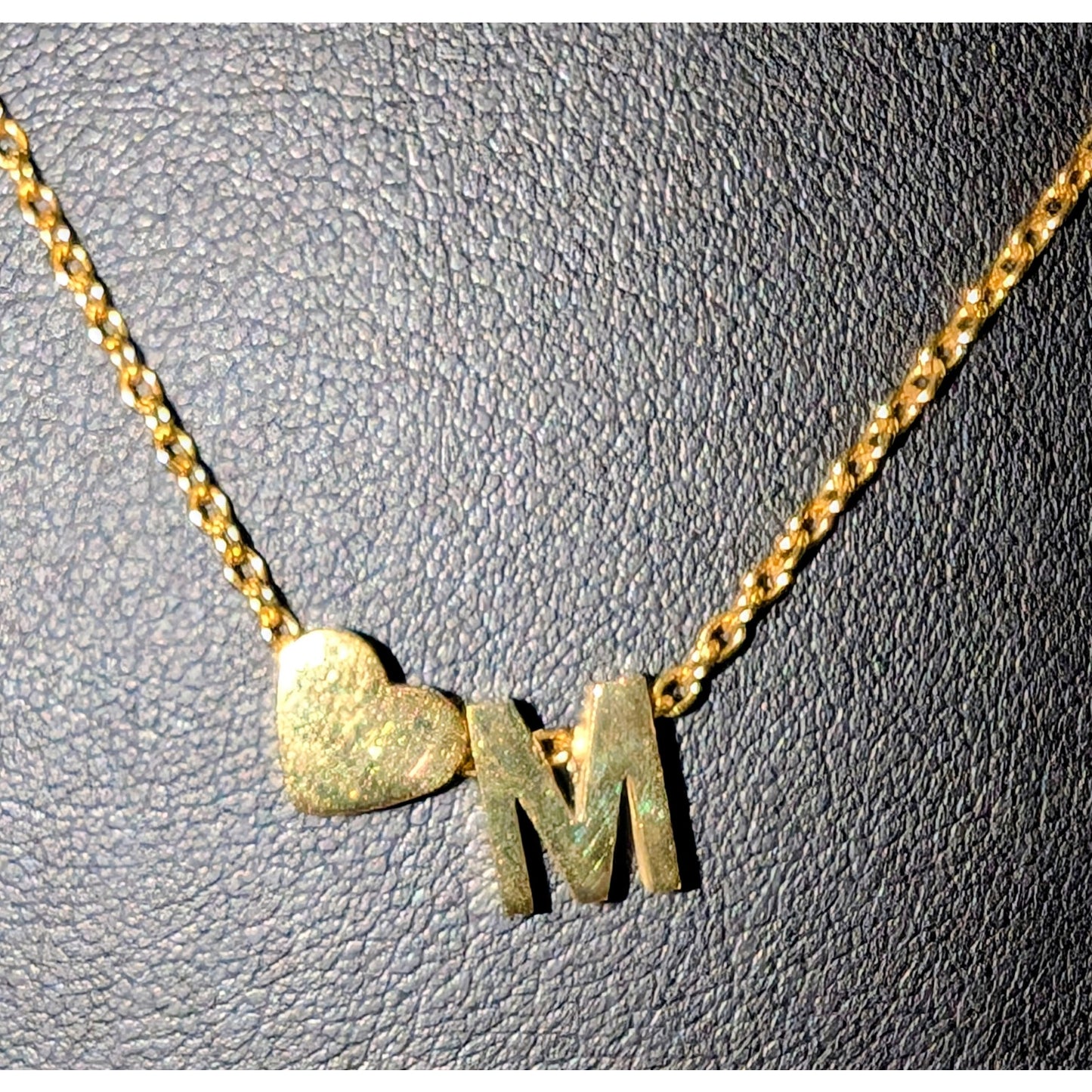 Gold Tone 'M' Heart Sliding Charm 17"-19" Necklace