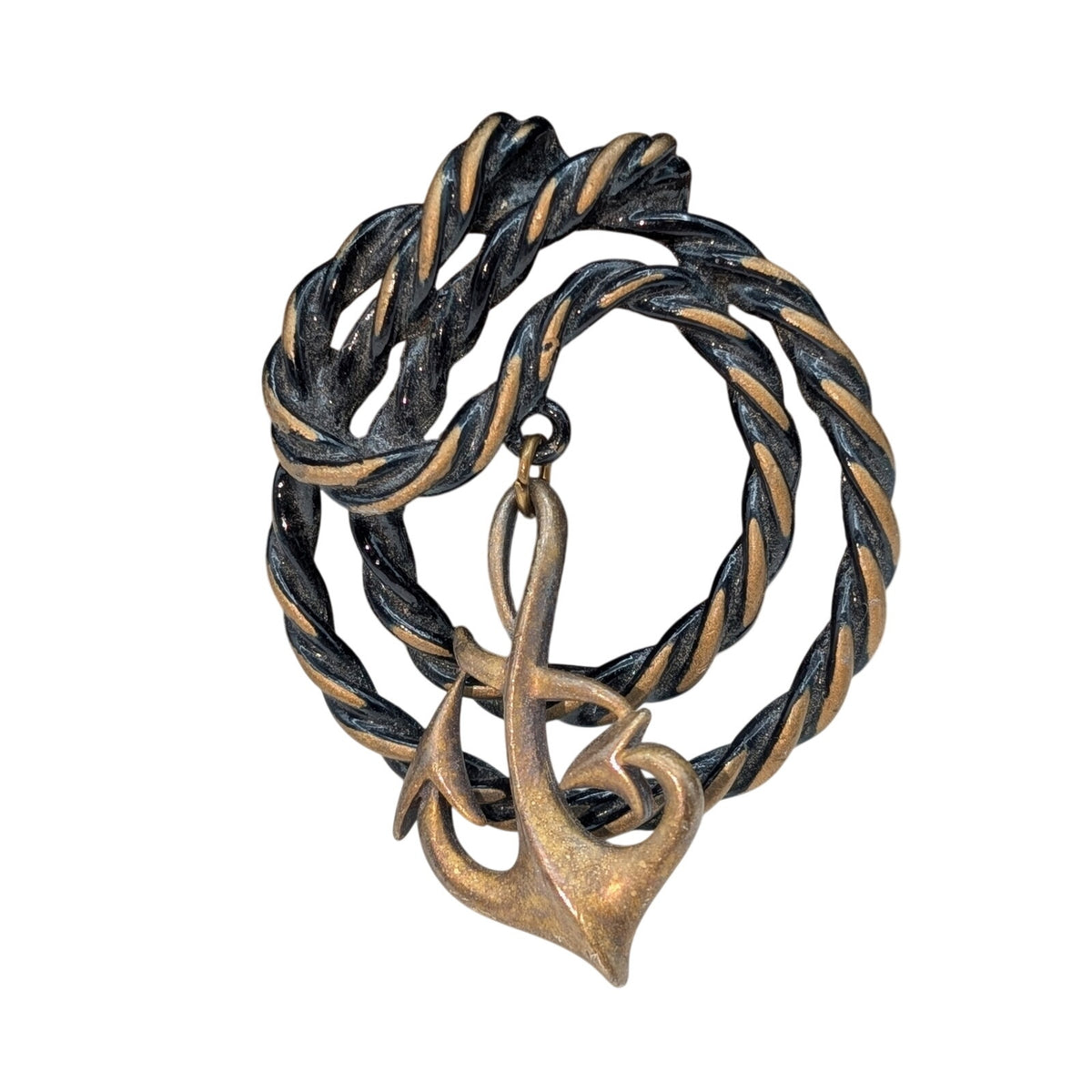 Vintage Signed M. Jent Twisted Mixed Metal Rope Dangle Anchor Pin Brooch