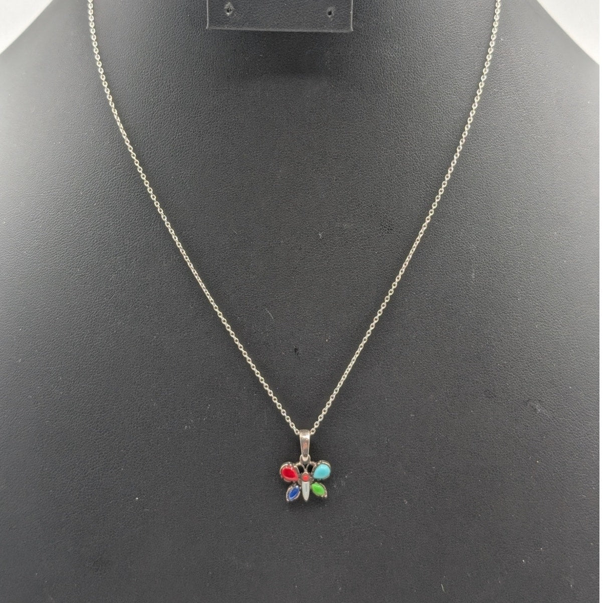 Retired Silpada 925 Sterling Multi-Stone Butterfly Pendant 18" Chain Necklace