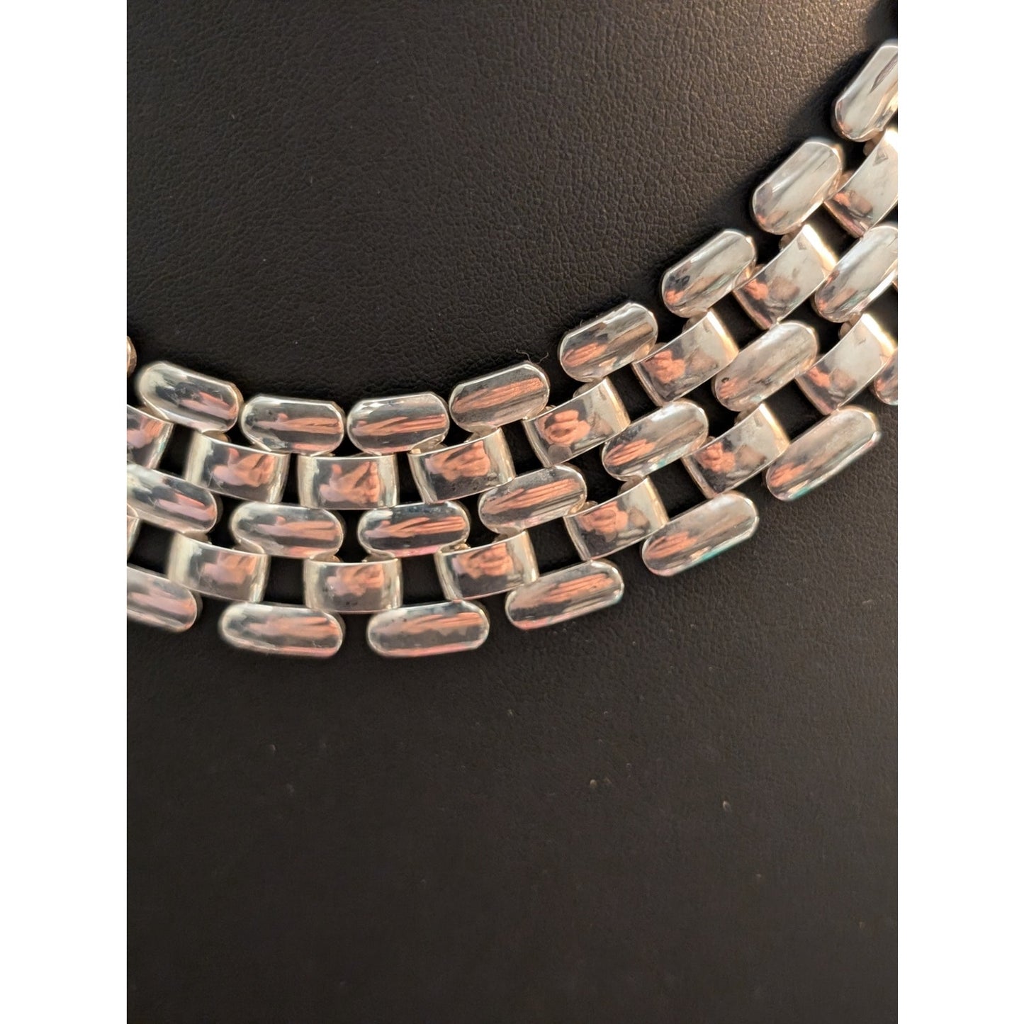 Vintage Silver Tone Basket Weave Rhodium Plated 1" Wide Choker 18" Necklace
