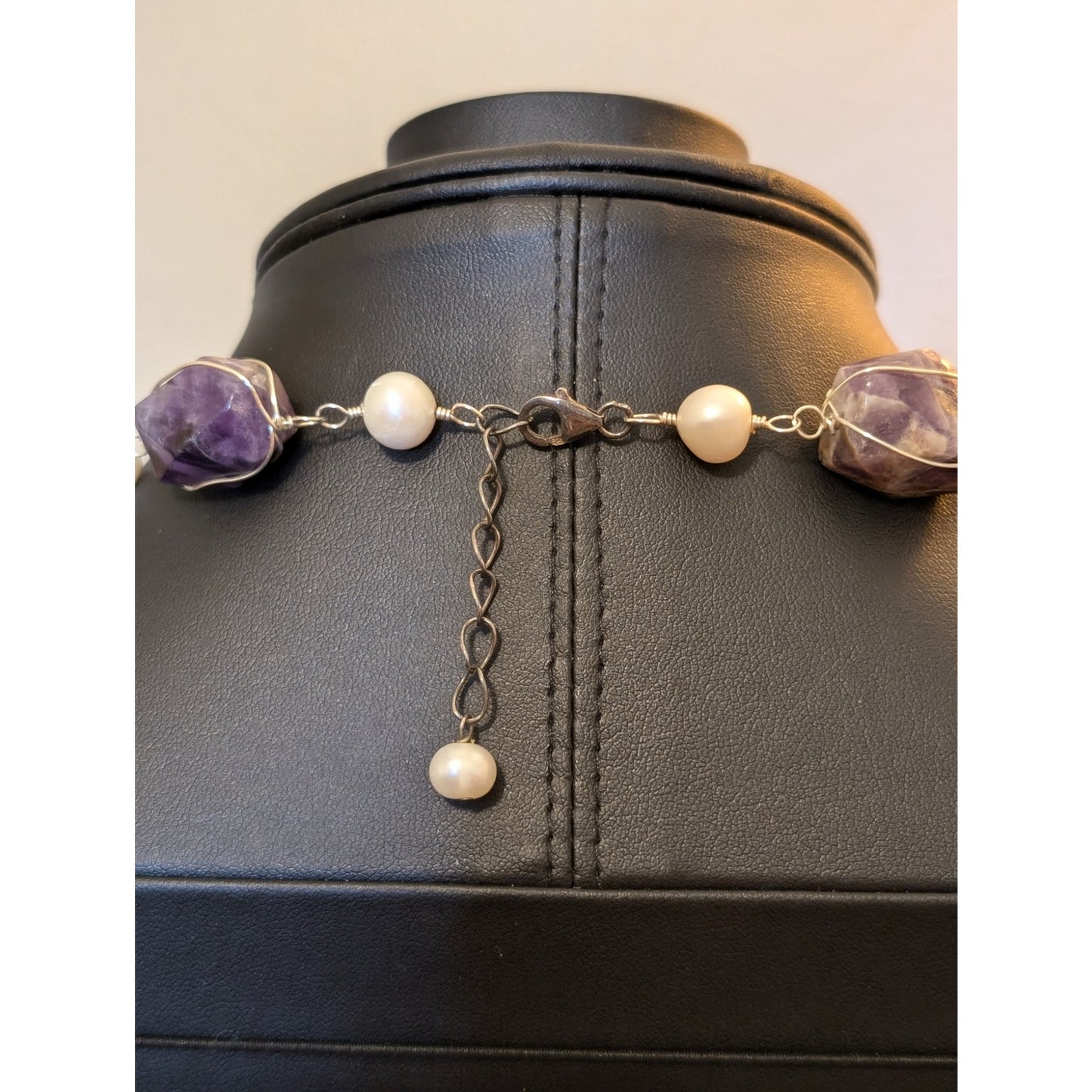 Chunky Wired Purple Lace Agate & Amethyst Fresh Water Pearl Sterling Necklace