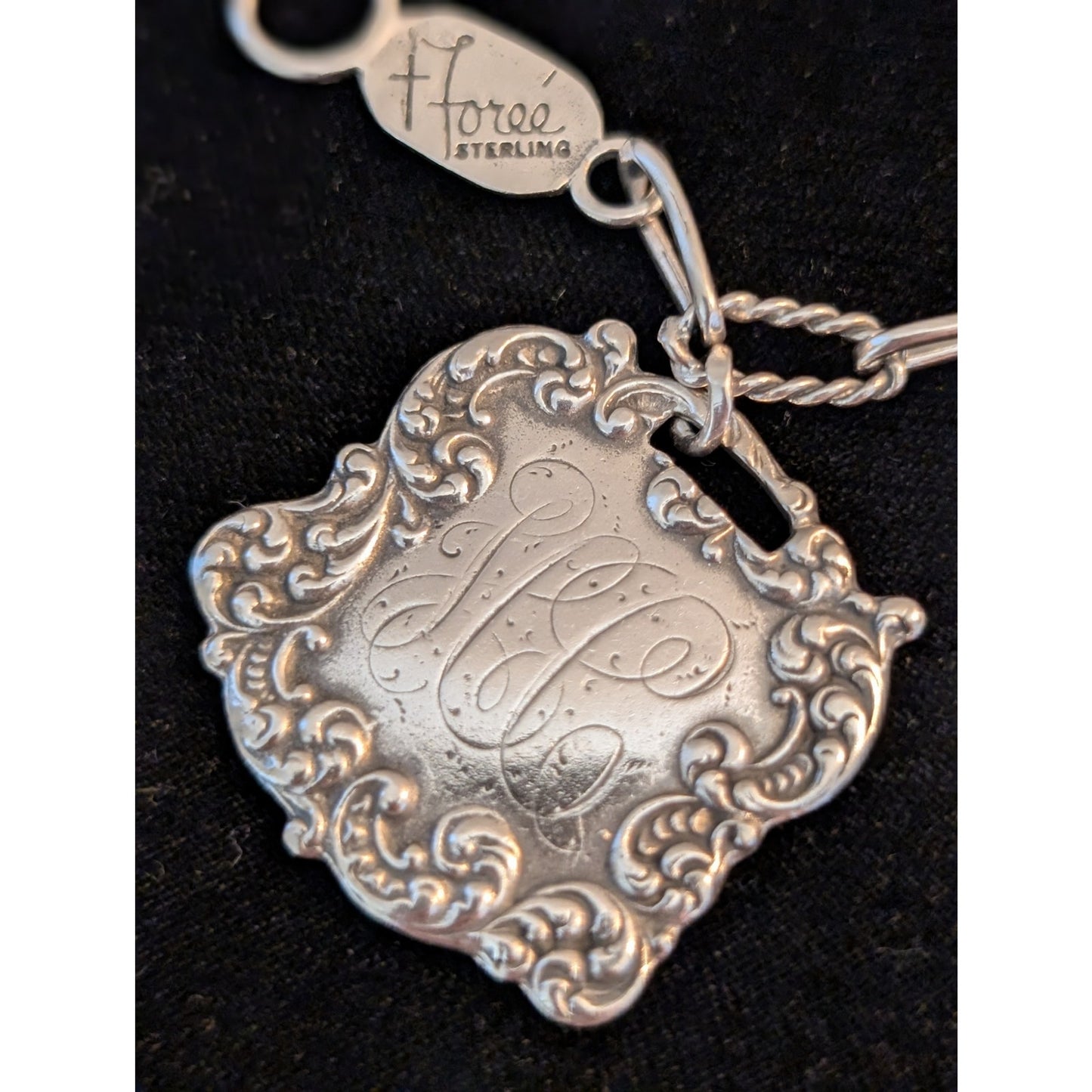VTG T Foree Hunsicker Sterling Silver Engraved Luggage Tag Cherub Charm Bracelet