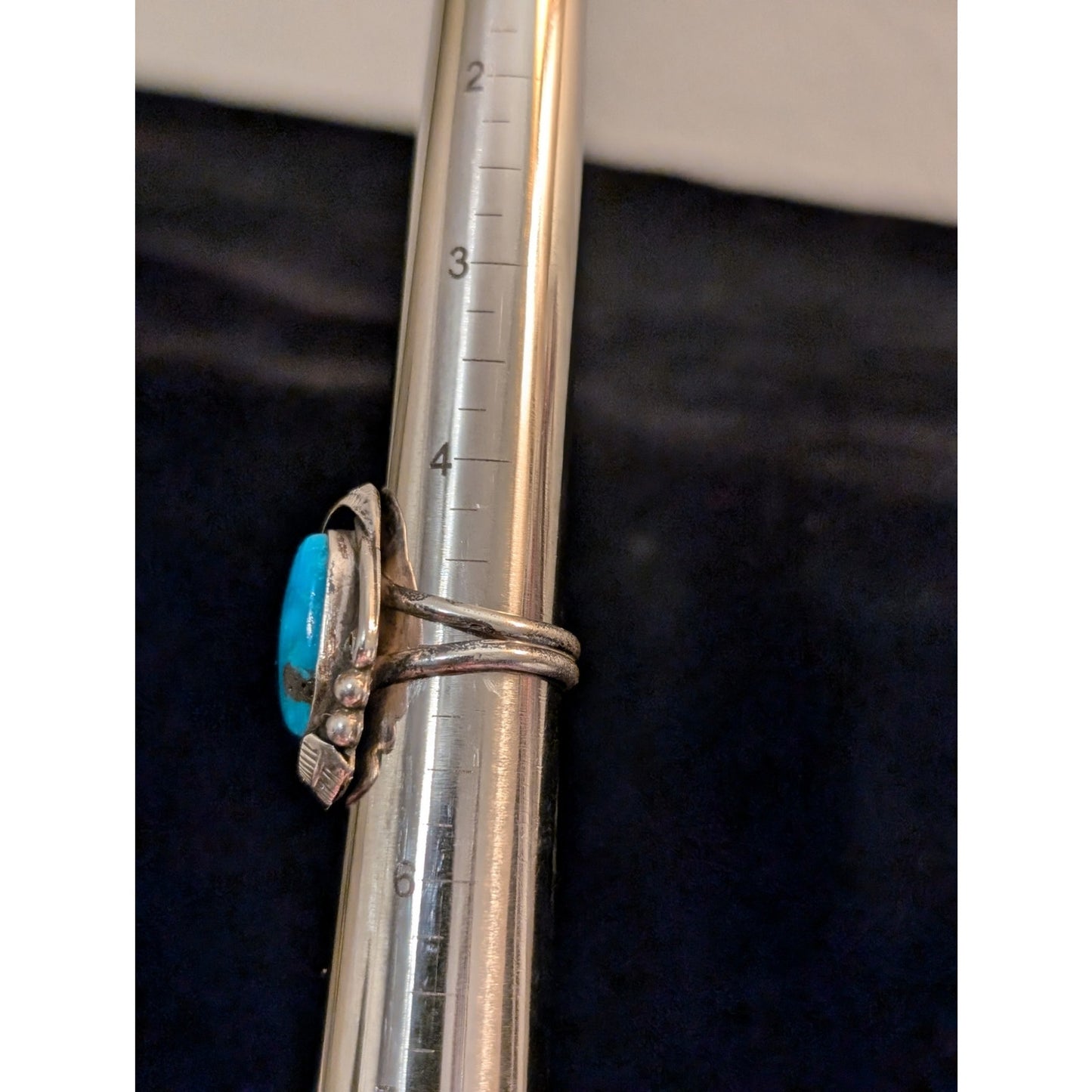 Vtg Southwestern Sterling Blue Turquoise Split Shank Feather Bead Ring Size 5