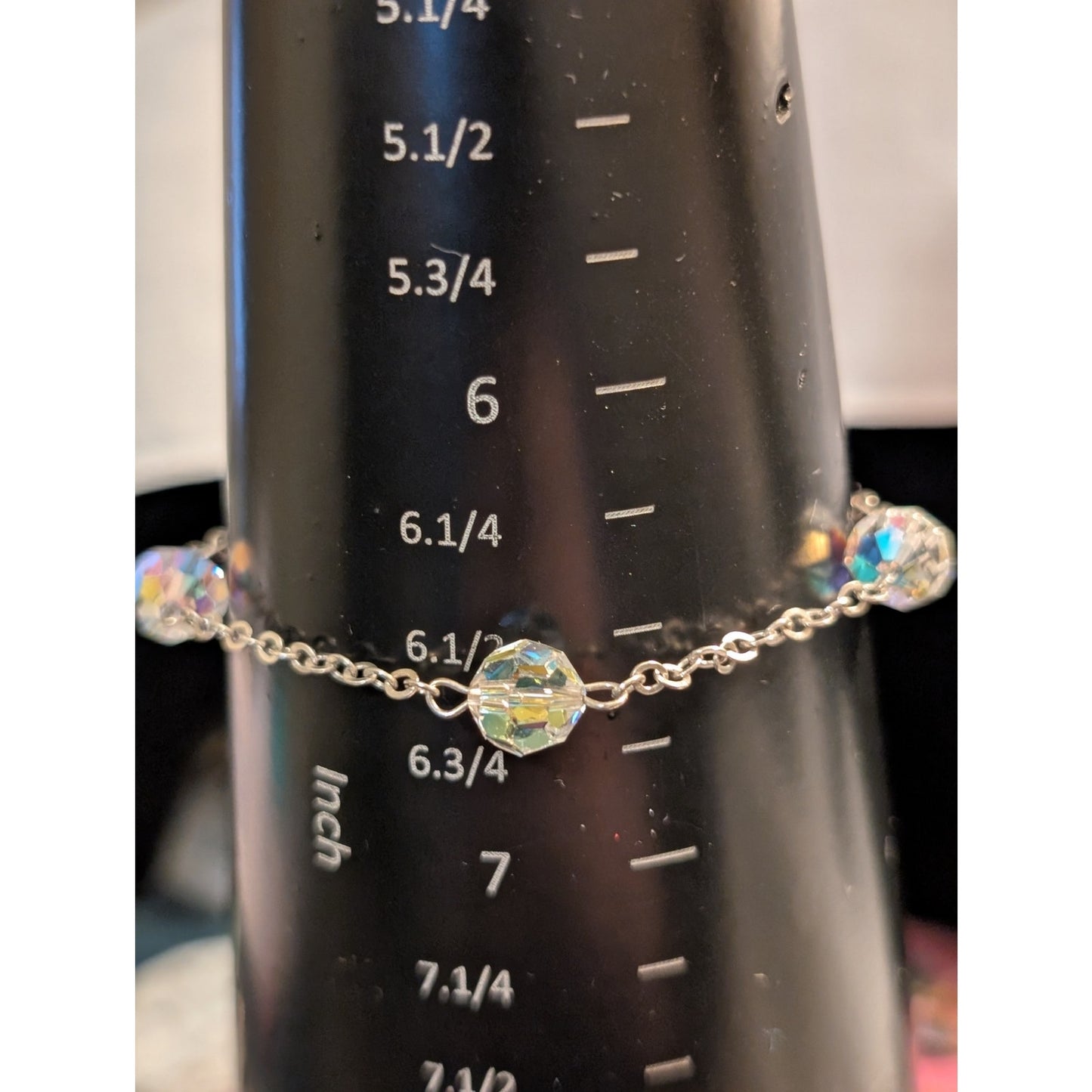AB Faceted Glass Crystal Bead Silver Tone Chain Bracelet