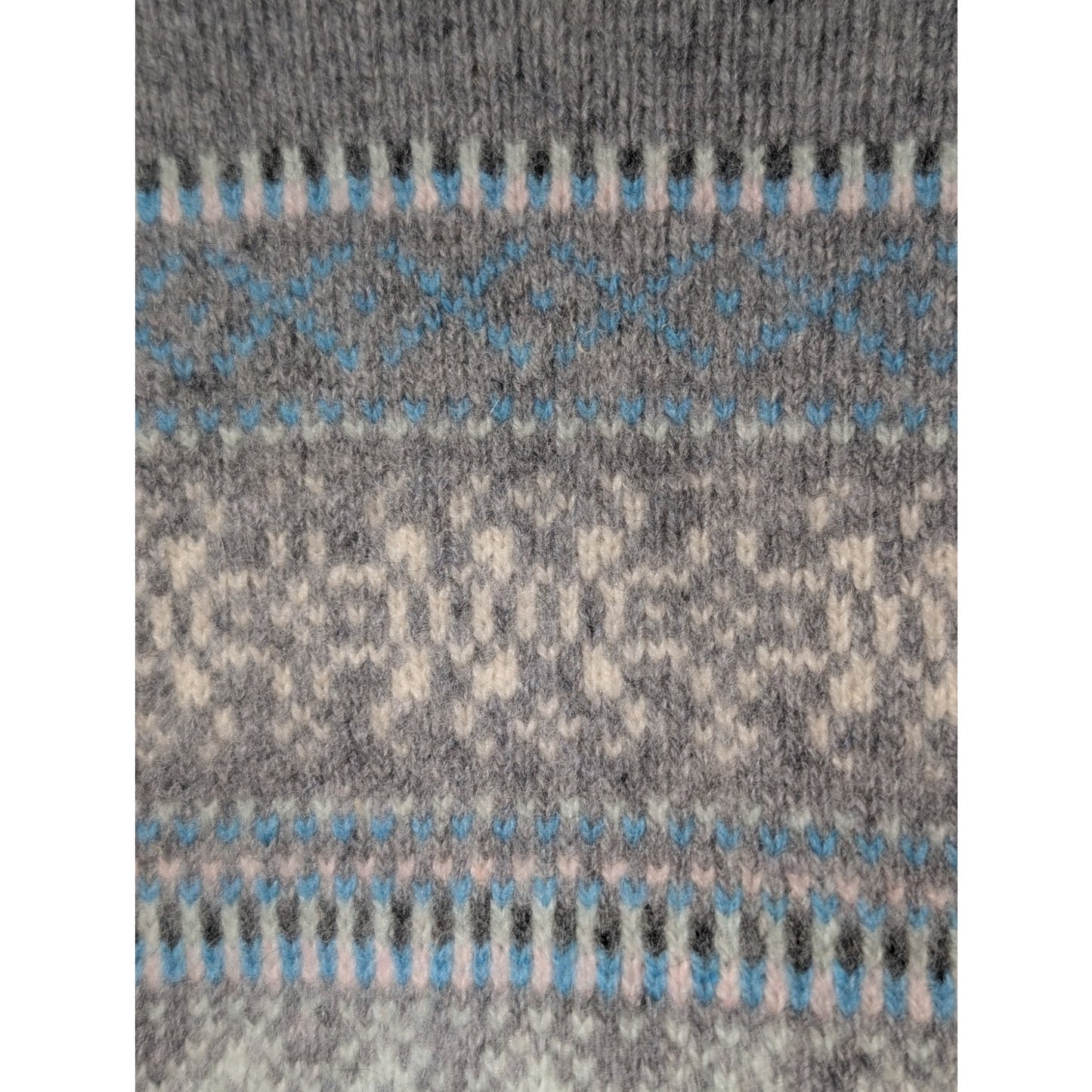Woolovers Gray Blue Fairisle Crew Neck Pullover Long Sleeve Sweater Size L
