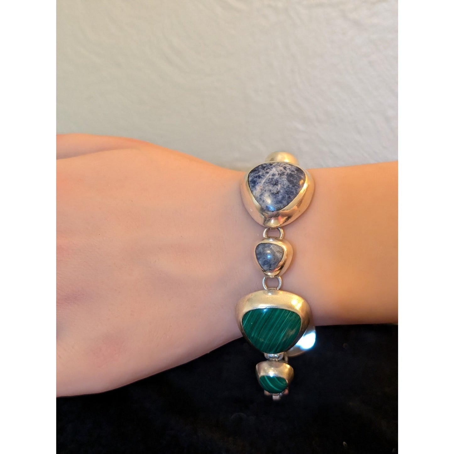 Taxco Signed TZ-17 Mexico 925 Sterling Chunky Twosie Four Stone Link Bracelet