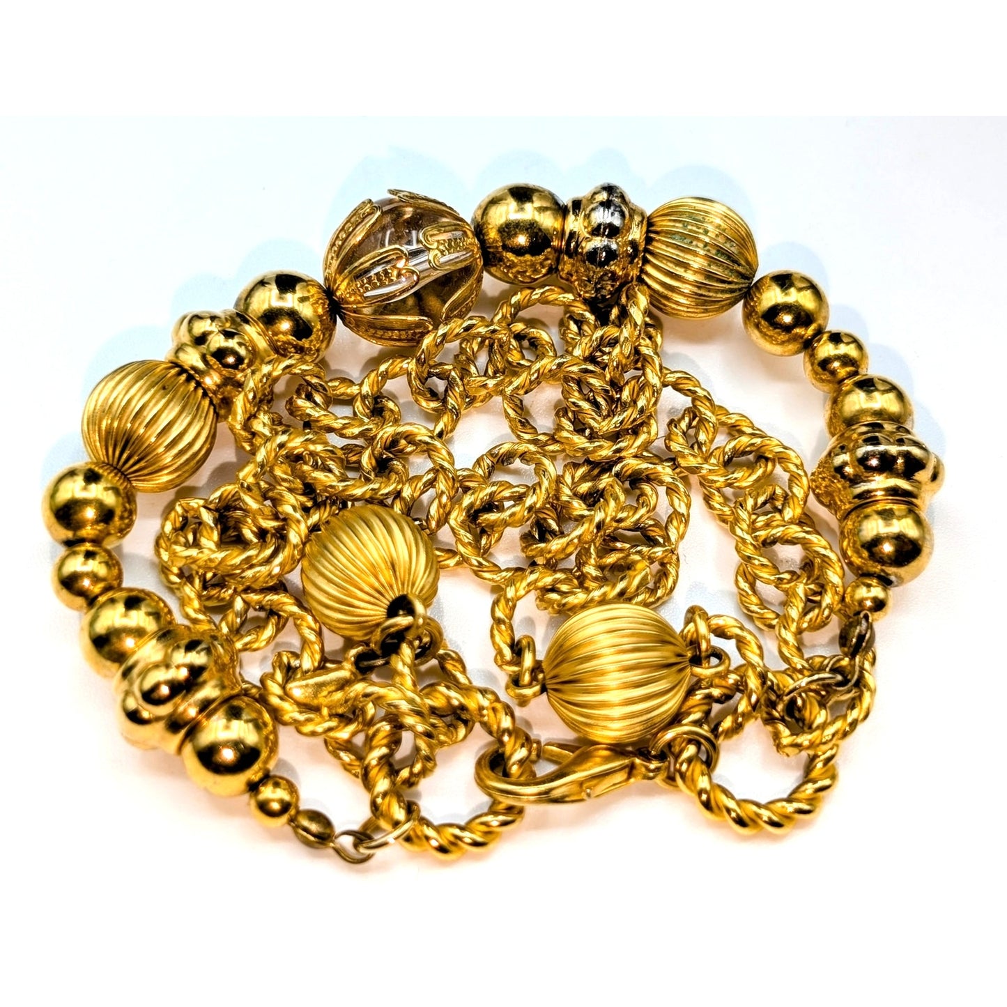 Vintage Liz Claiborne Triple Strand Gold Tone Chain & Beaded Bracelet