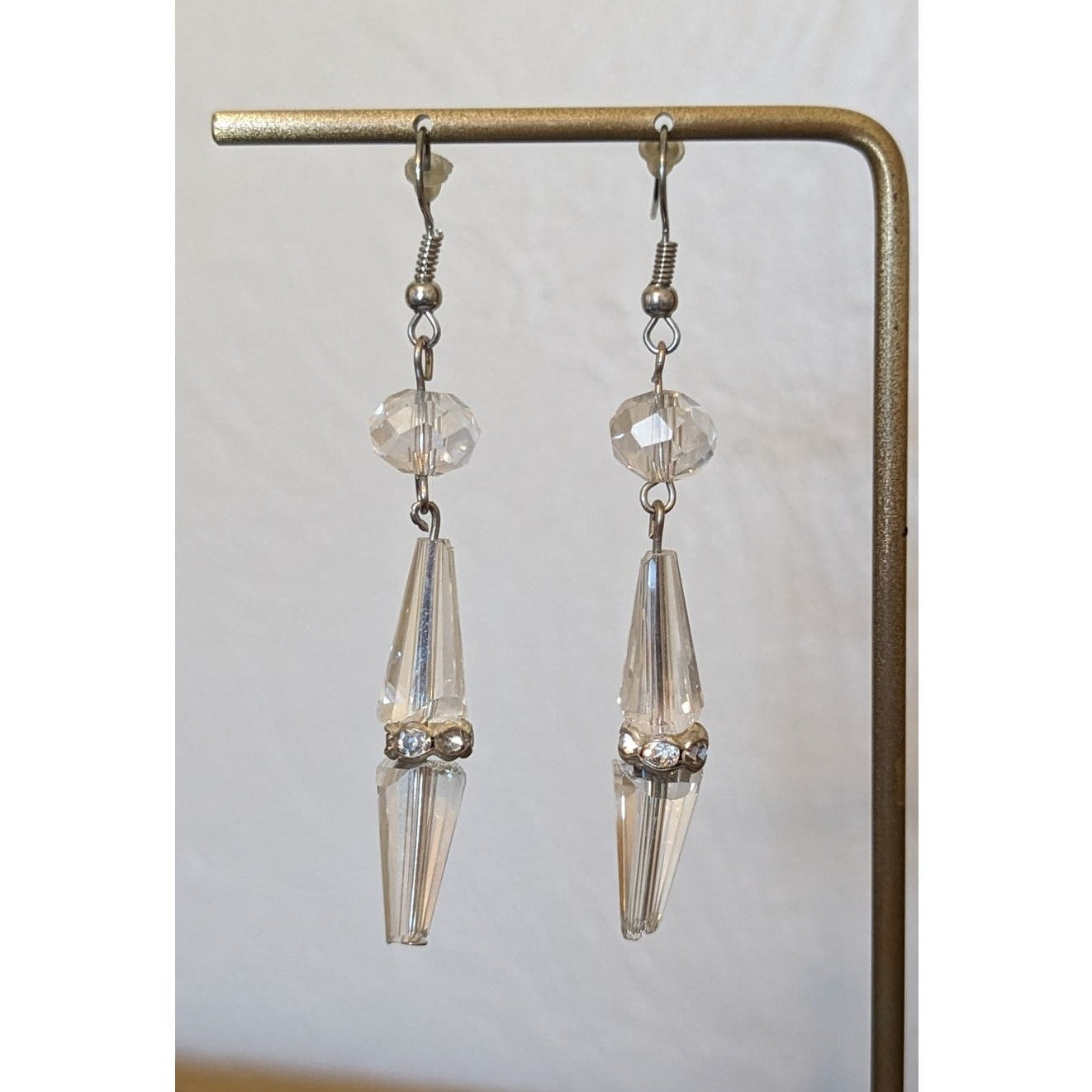 Cut Crystal Rhinestone Rondelle Bead French Wire Dangle Earrings