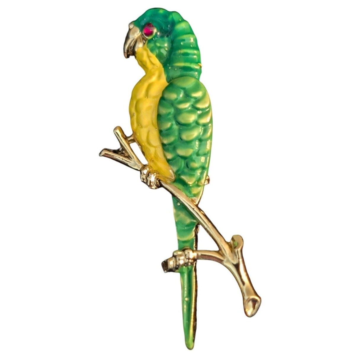 Vintage Gerry's Green & Yellow Enamel Parrot on Branch Pin