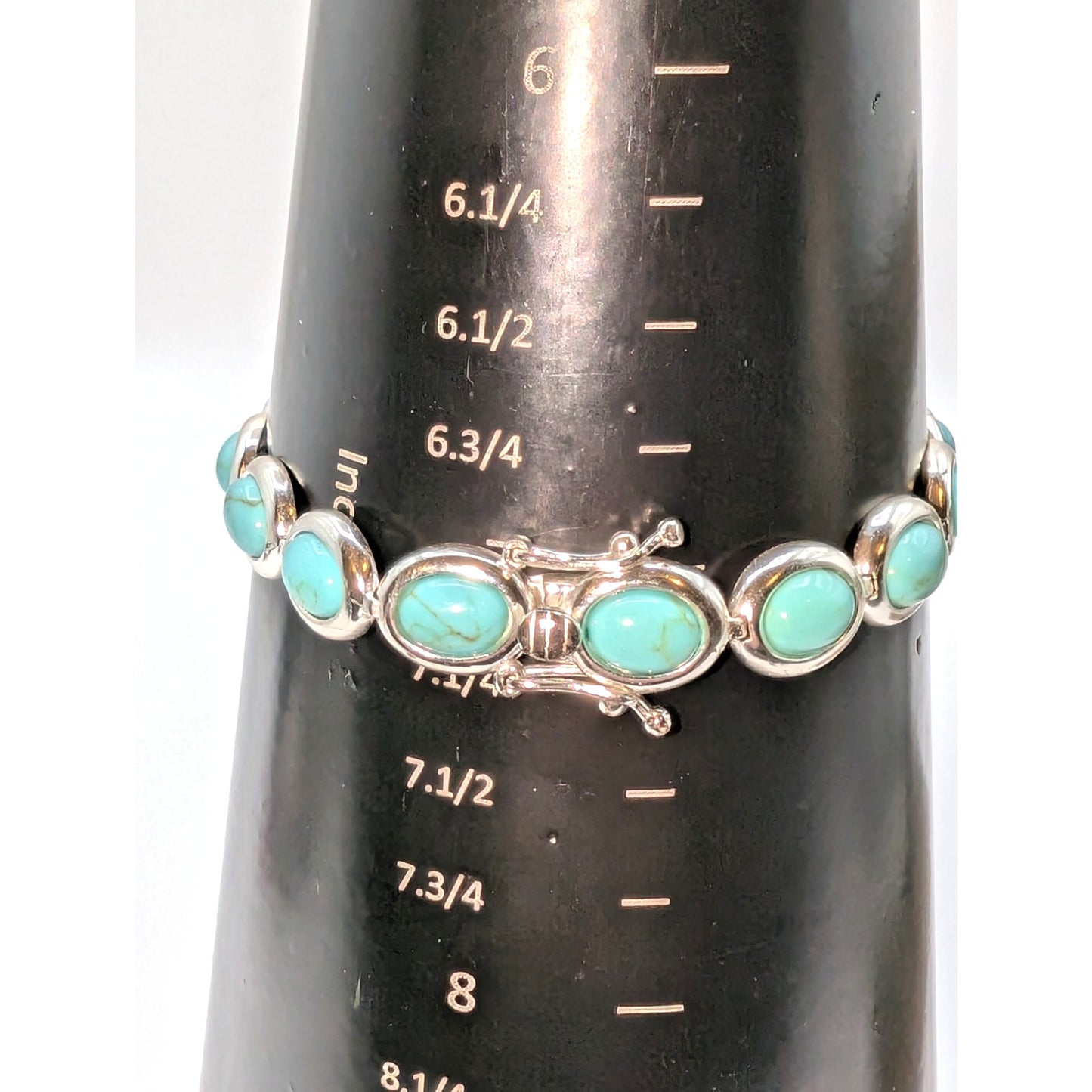 925 Sterling Silver Bracelet W/ Oval Set Reconstituted Turquoise Stone