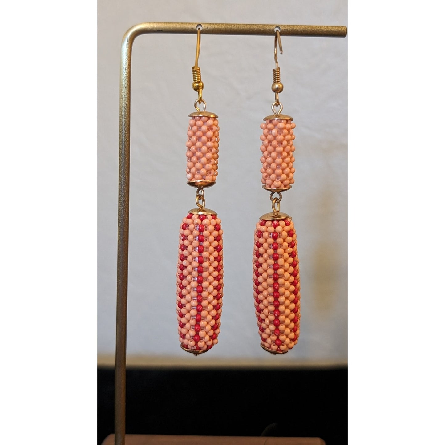 Vintage Peach Salmon Beaded Dangle French Wire Earrings