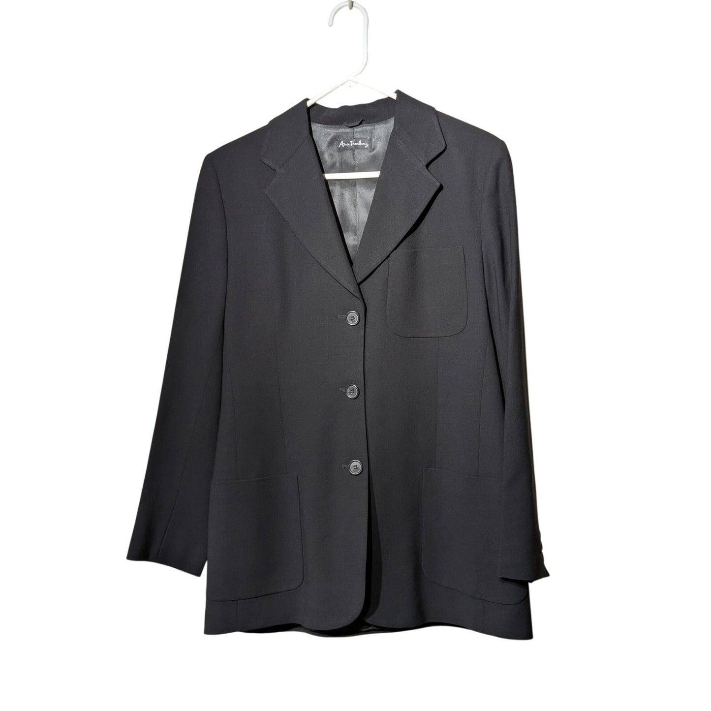Ann Freedberg Vintage Navy 100% All Season Wool Button Front Blazer Womens Sz 6