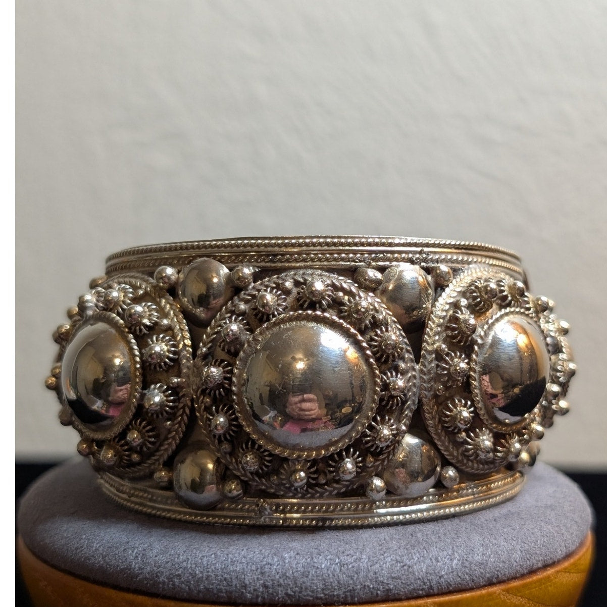 Rare Vintage Antique Siam Sterling Silver 64g 7" Wide Cuff Bracelet