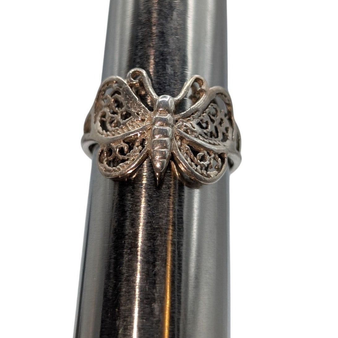 Vintage 925 Sterling Silver Filigree Butterfly Ring Size 6.75