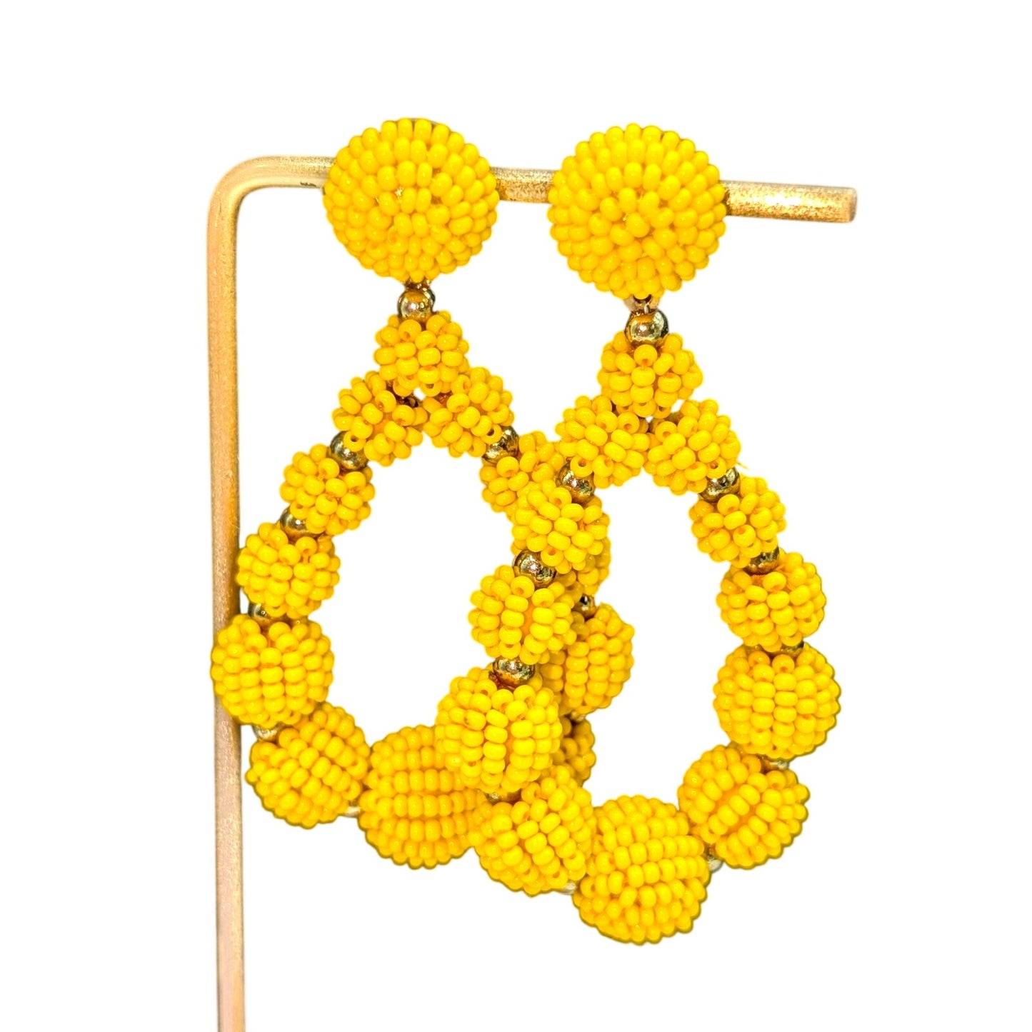Vintage Yellow Seed Beaded Large Statement Dangle Earrings