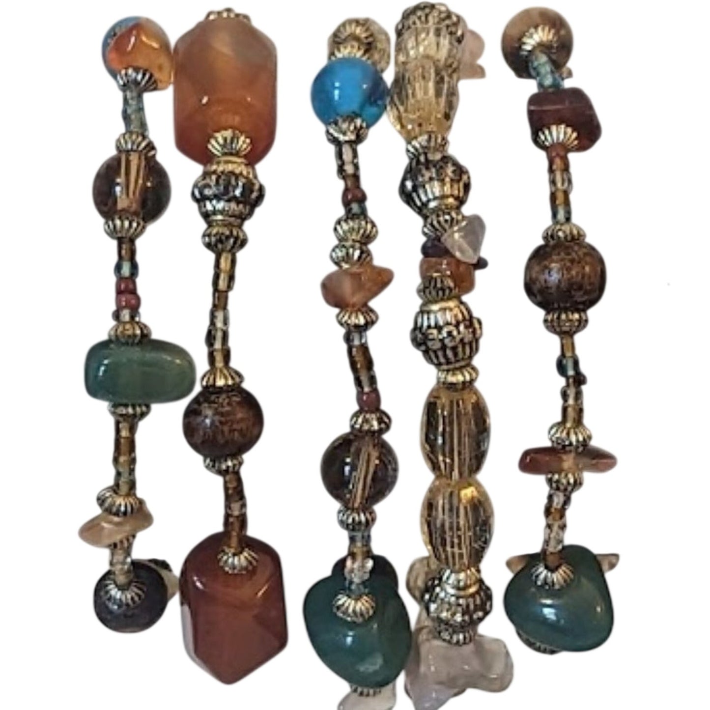 5 Stretch Bracelets of Stone, Glass and Various Beads