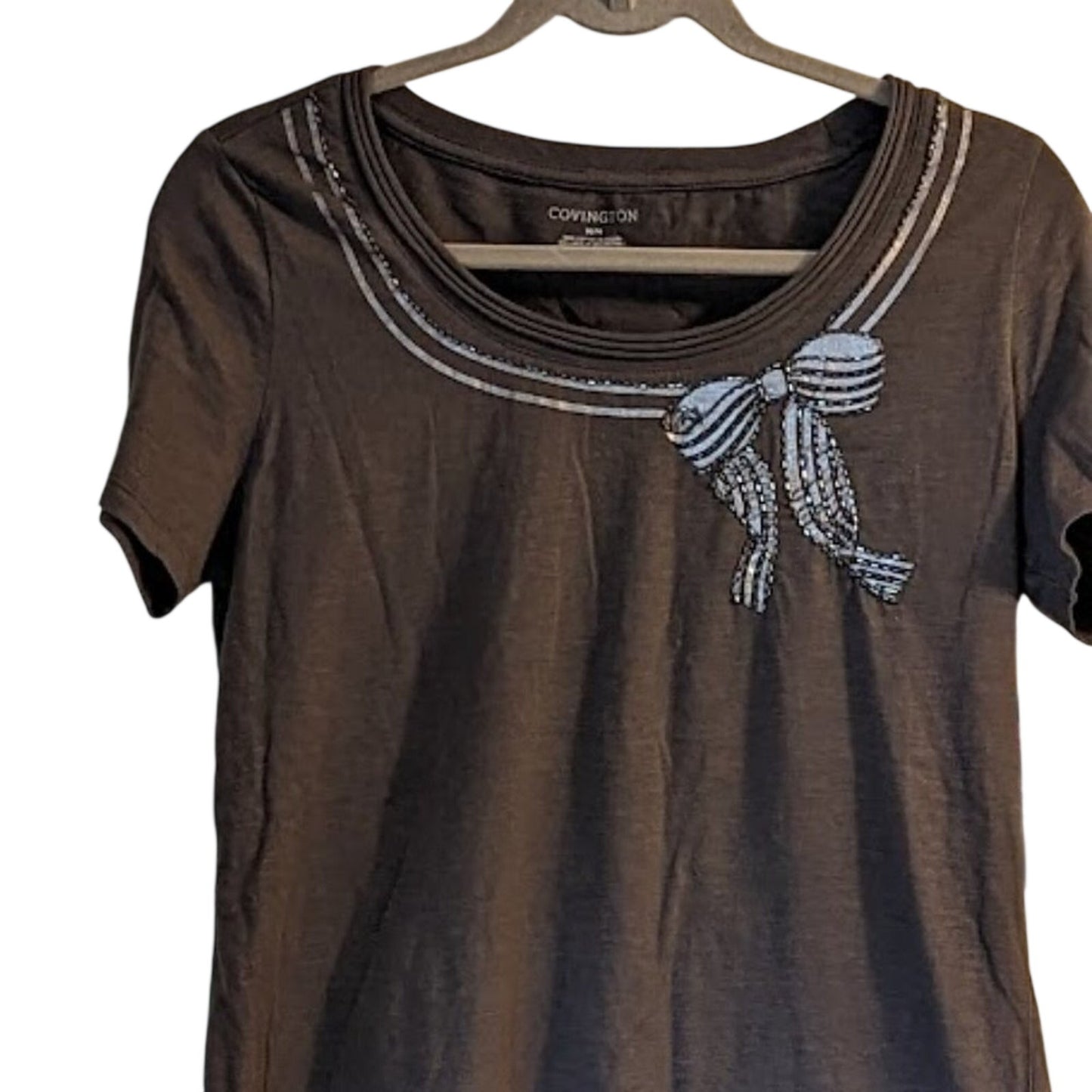 Covington NWT Medium Mushroom Shirt with Bow Embellishment