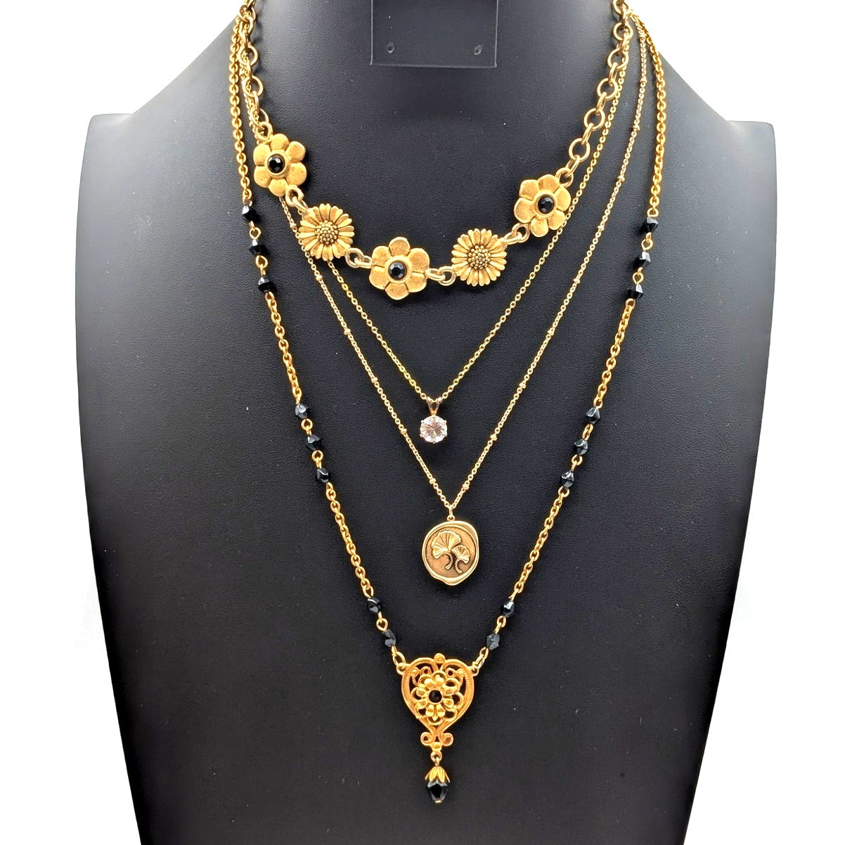 Lot of Four Gold Tone Floral Theme Beaded Necklaces
