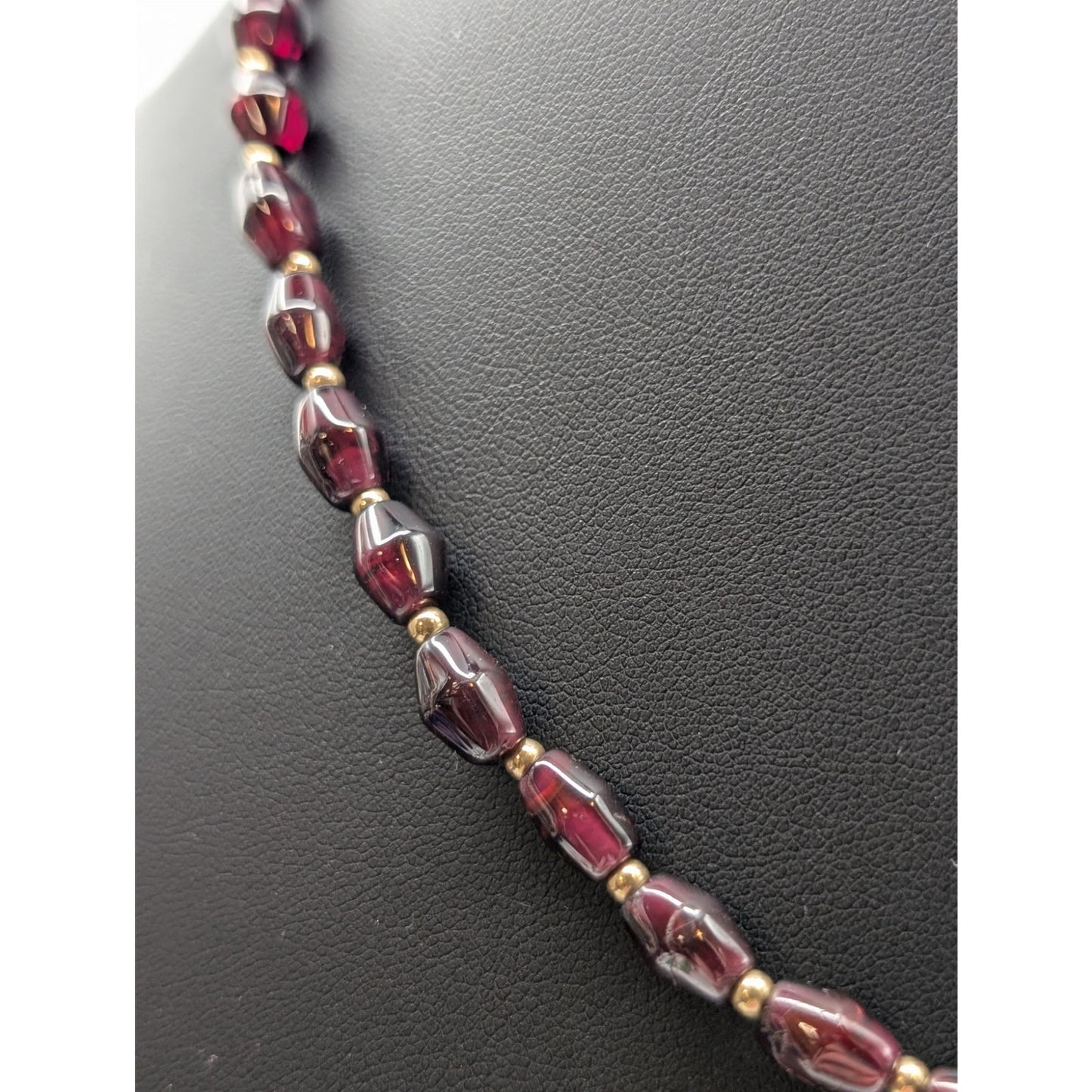 Tested 14k Yellow Gold Garnet Bead 21" Necklace