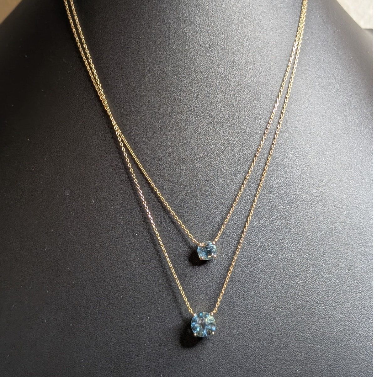 925 Turkey Sterling Vermeil Double Strand Blue Topaz Solitaire Pendant Necklace