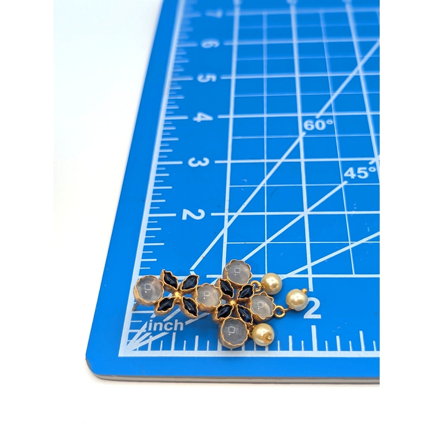 Well Made Gold Tone Non Metallic Blue Glass Pearl Dangle Long Post Earrings