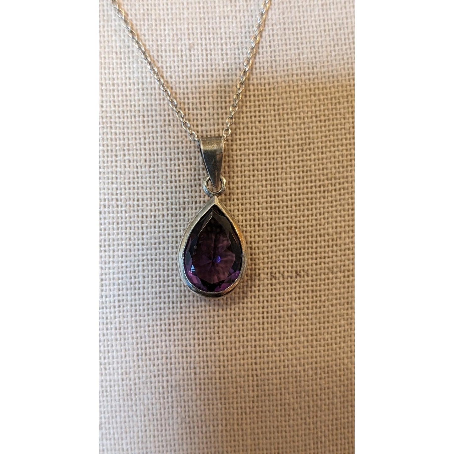 925 Sterling Silver Amethyst Teardrop Beaded Side Pendant 18" Necklace