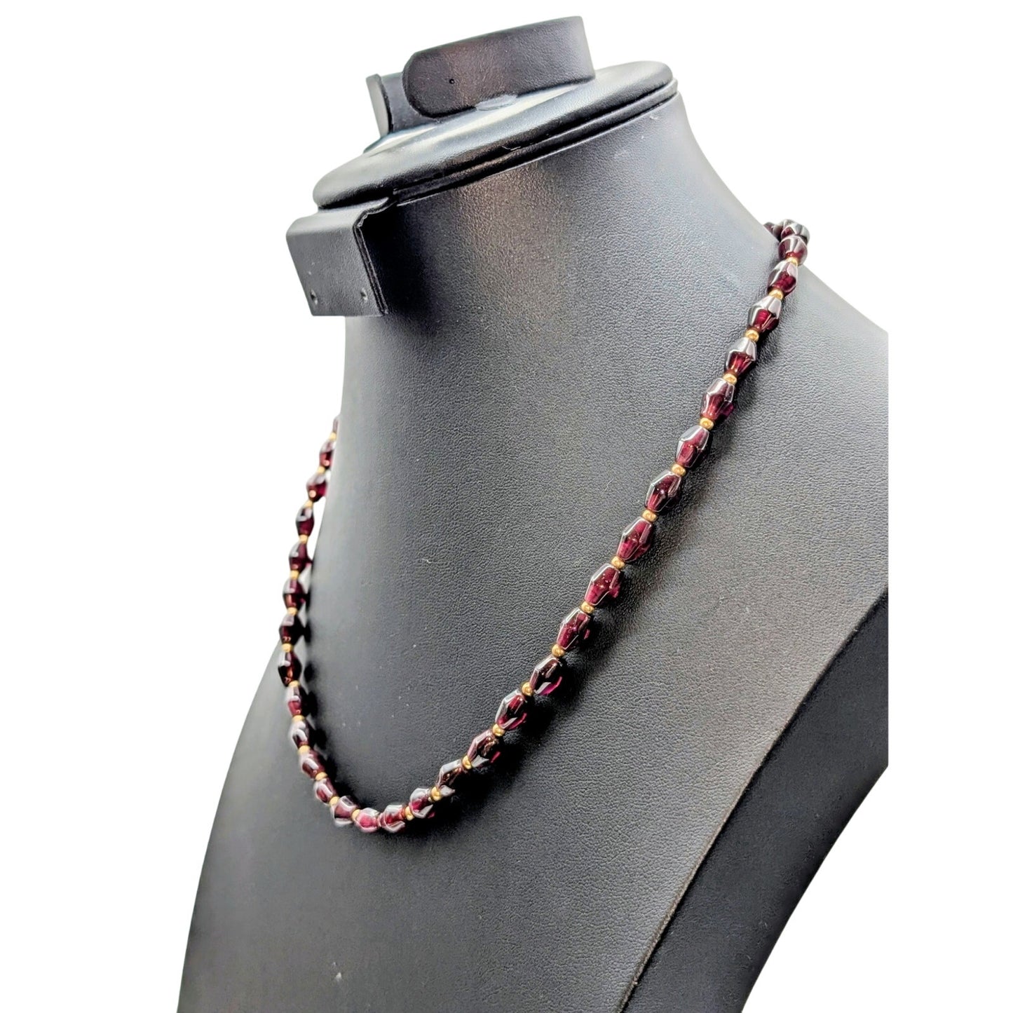 Tested 14k Yellow Gold Garnet Bead 21" Necklace