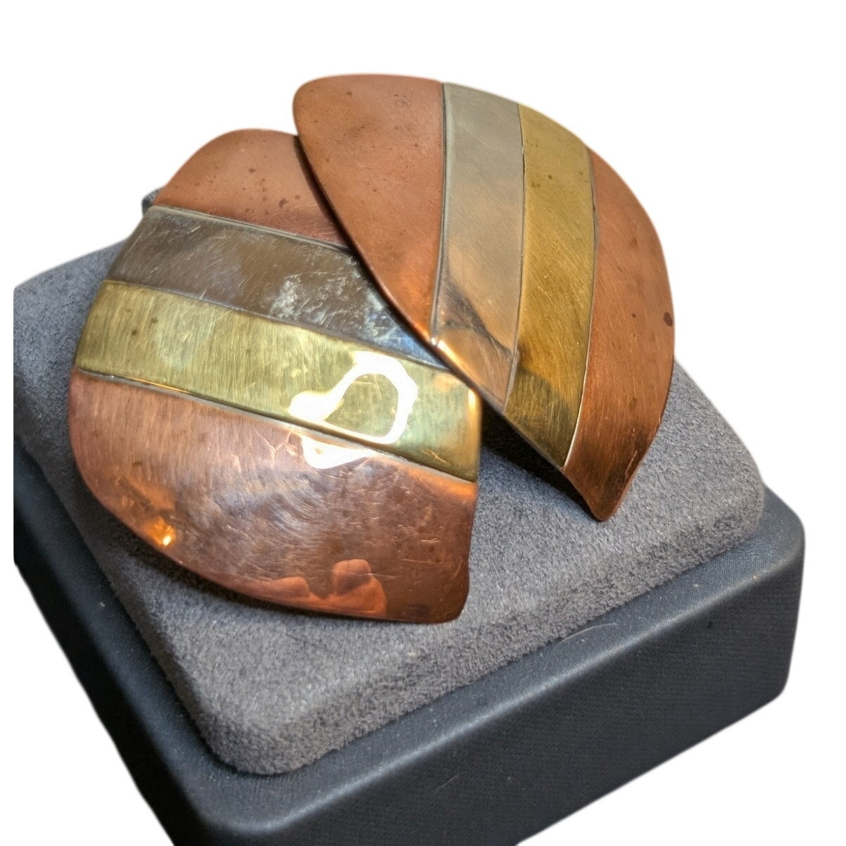 Vintage Bold Mixed Metal Inlay 'Striped' Post Earrings