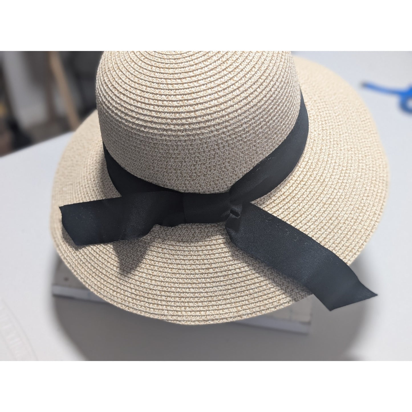 Furtalk Womens Summer Wide Brim Sun Hat Black Ribbon Drop L/XL Paper