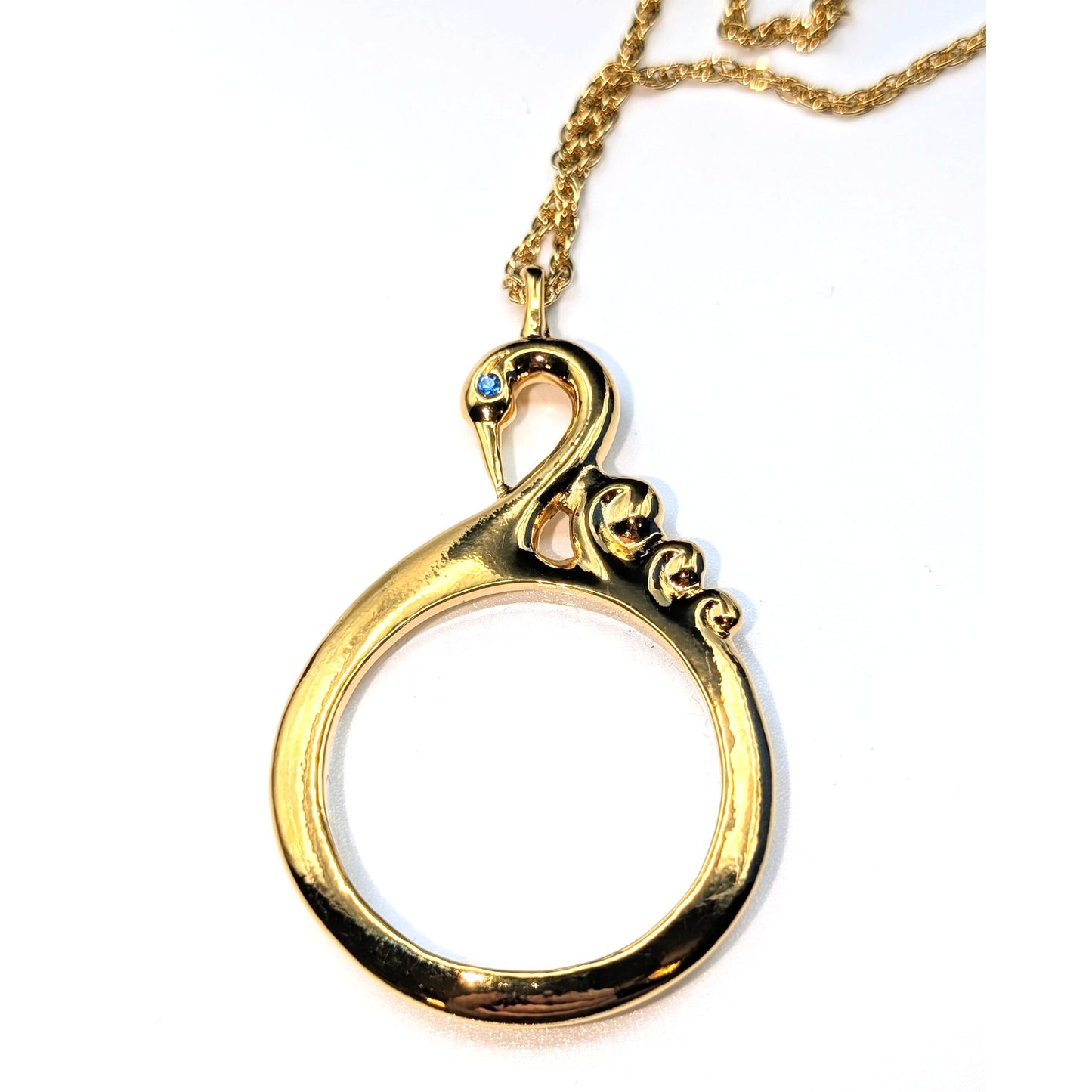 Vintage Rare Book Signed 1994 Avon Swan Magnifying Glass Pendant Necklace