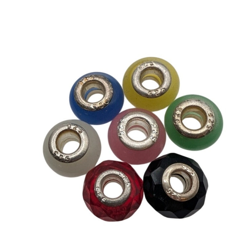 Seven 925 Sterling Silver Glass Bead Charms