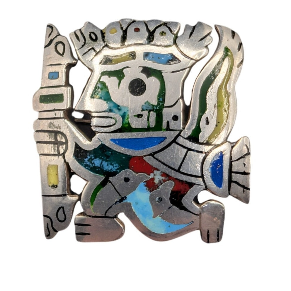 Vintage Made in Peru 925 Sterling Silver Inca Warrior King Pendant Brooch 12.1g