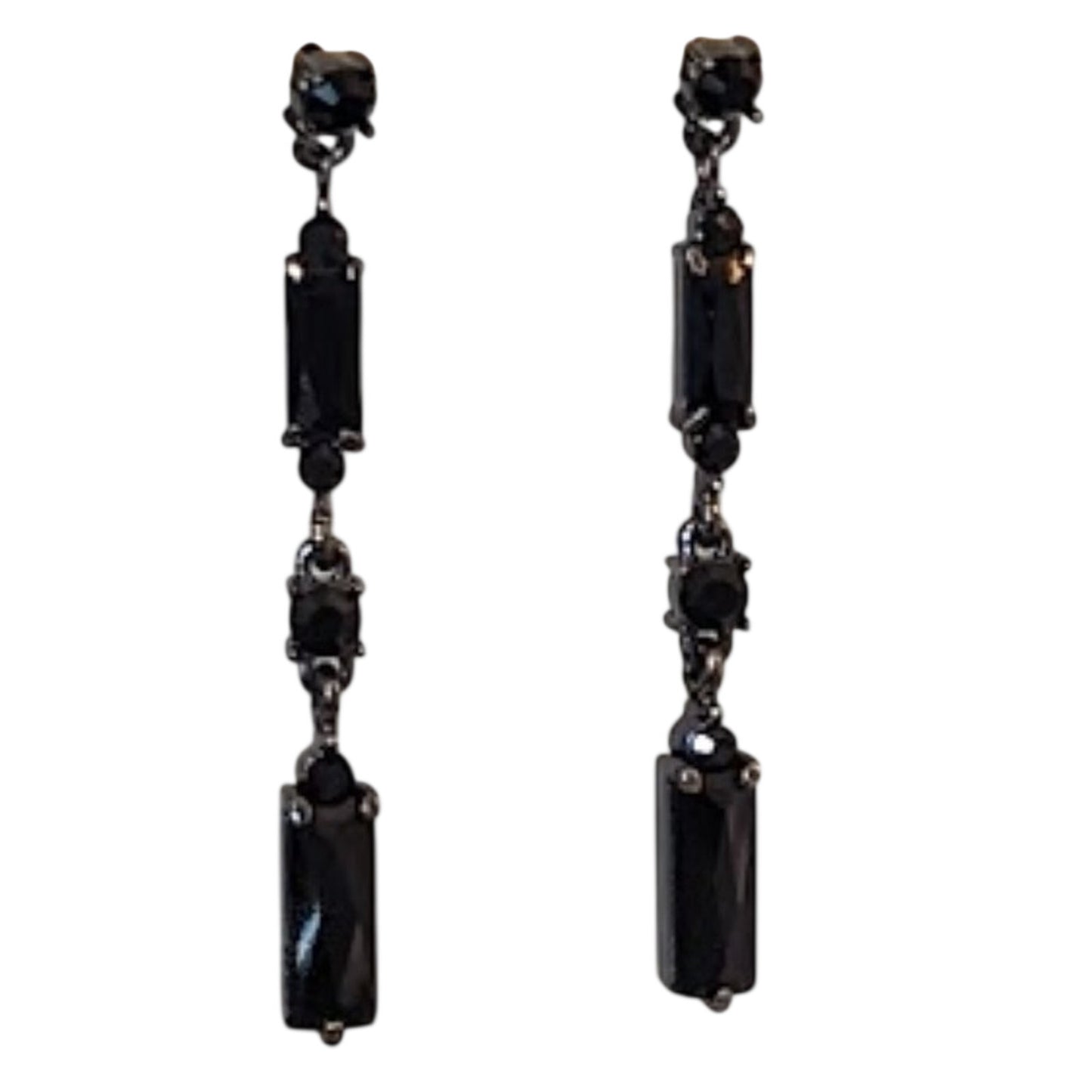 Vintage Black Faceted Crystal Gun Metal 1.5" Dangle Post Earrings