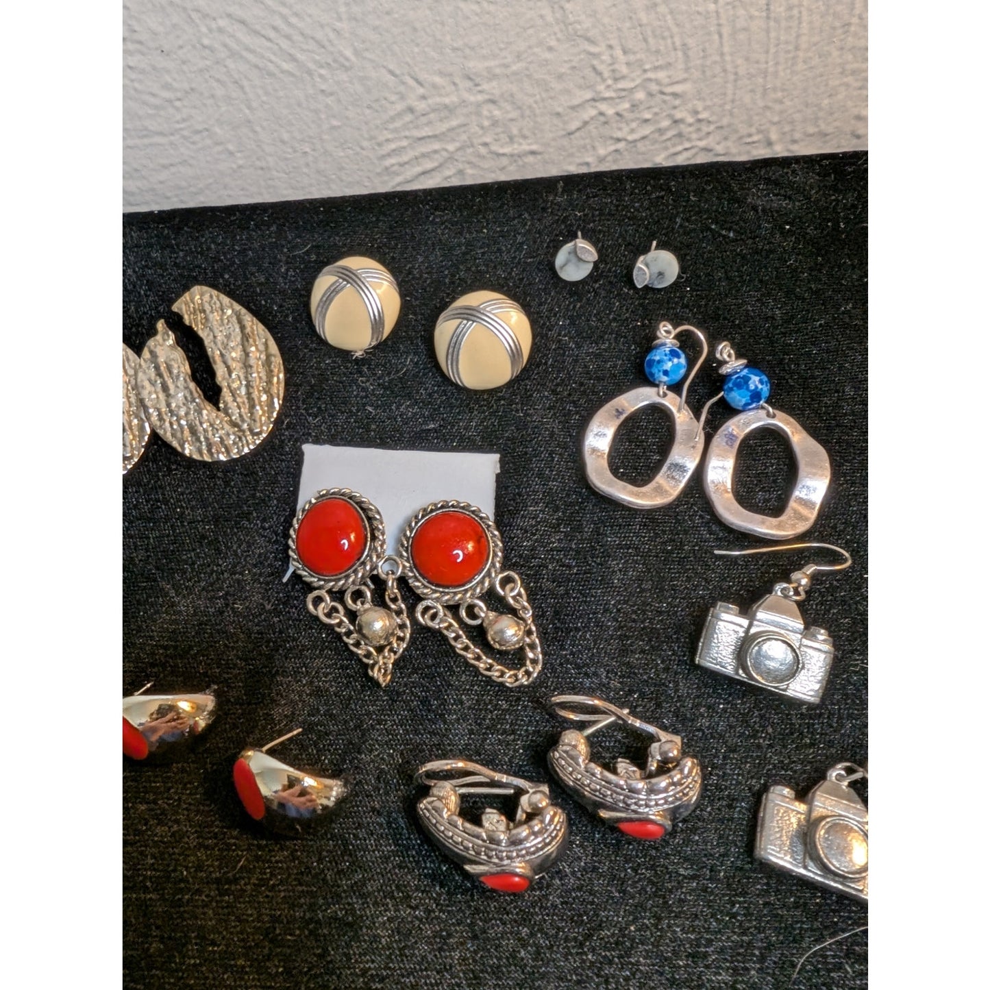 Fourteen Silver Tone Red White Blue Theme Pierced Earring Jewelry Lot