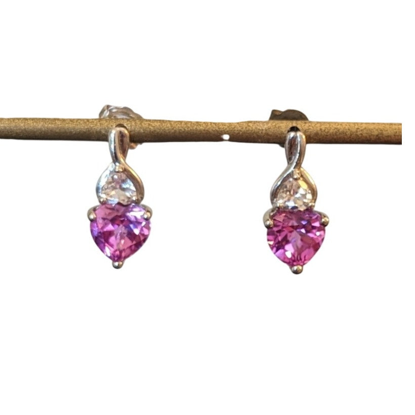 Pink Sapphire CZ 925 Sterling Silver Post Earrings