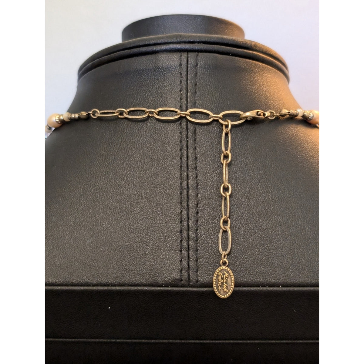 Signed Michal Golan Pearl Crystal Victorian Locket 18"-21.5" Necklace