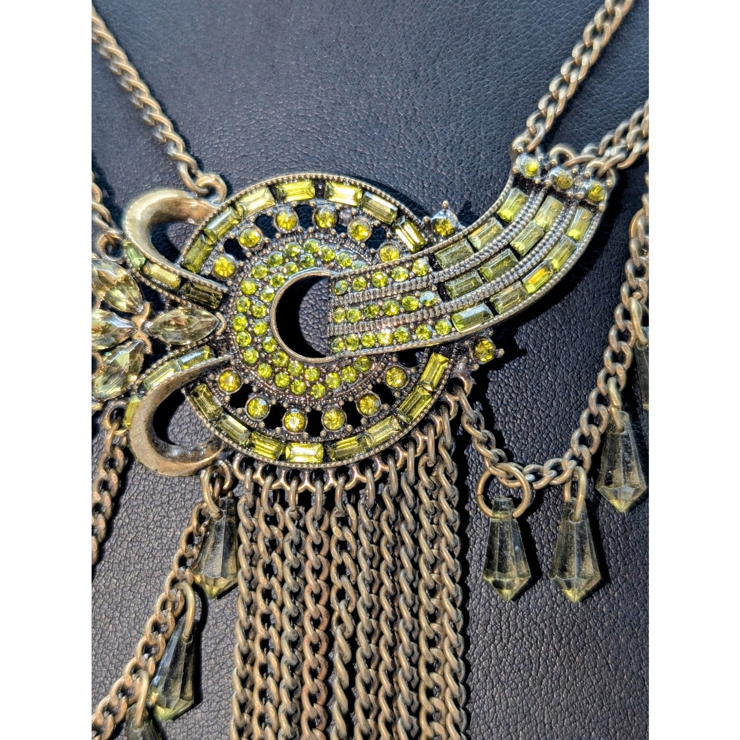 Plunder Design Art Nouveau Inspired Draped Green Rhinestone Chain Necklace