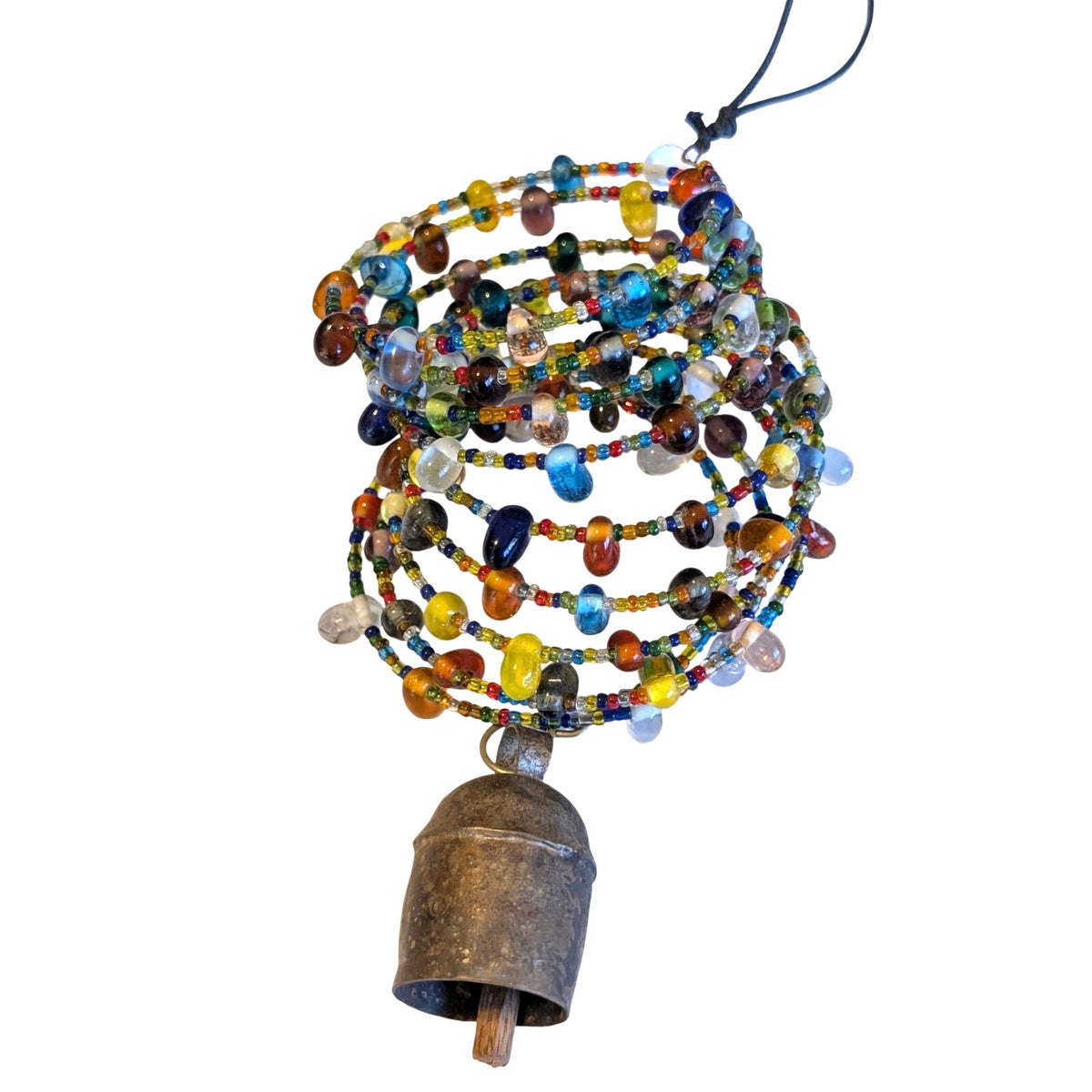 Glass Rainbow Spiral Wind Spinner Iron Bell Garden Chime