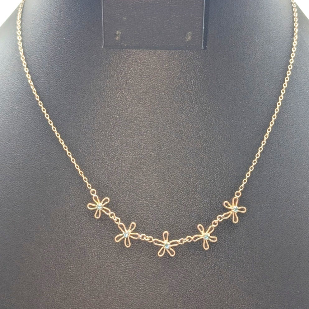 925 Sterling Silver Blue Topaz Five Flower Delicate Chain 16" Necklace