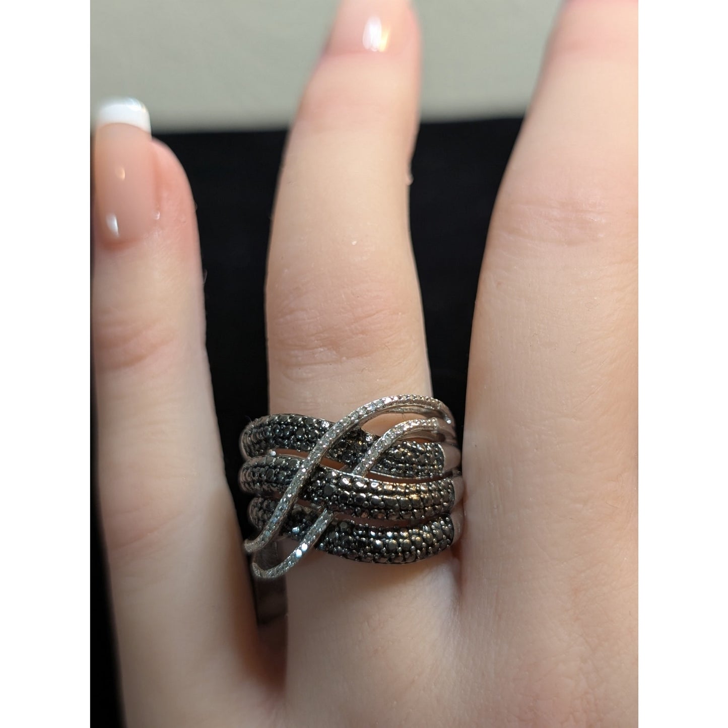 NWT Sterling Silver Black & White 1/10 CTTW Color Enhanced Diamond Ring Sz 6.75