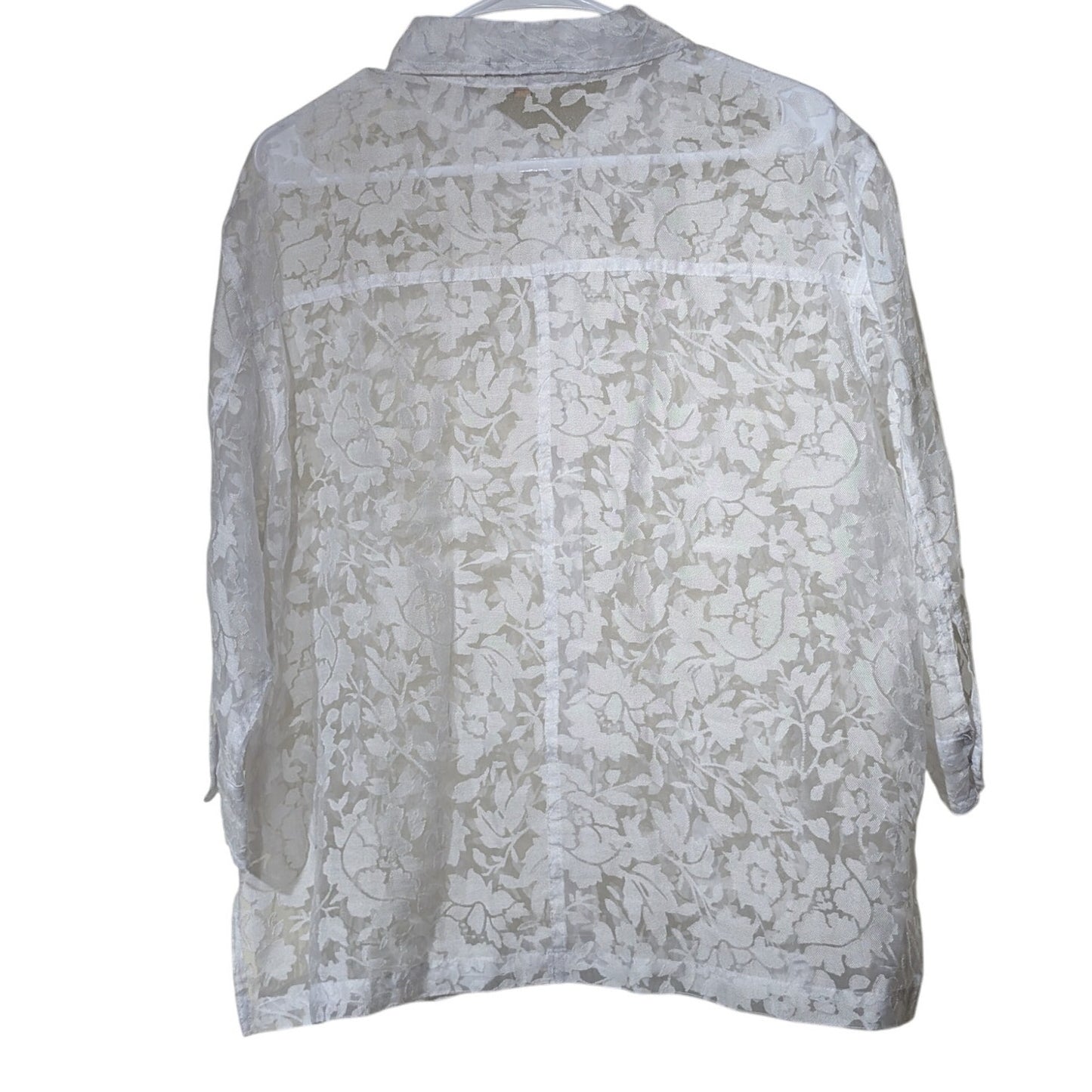 Notations Vintage White Cut Out Lace Button Front 3/4 Length Sleeves Shirt Sz XL