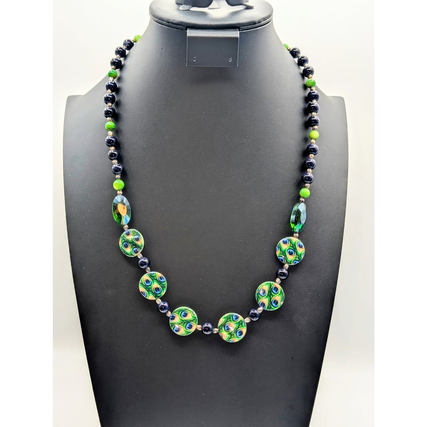 Lot of Blue Green Peacock Glass Czech Shell Crystal 3 Necklaces & 4 Bracelets